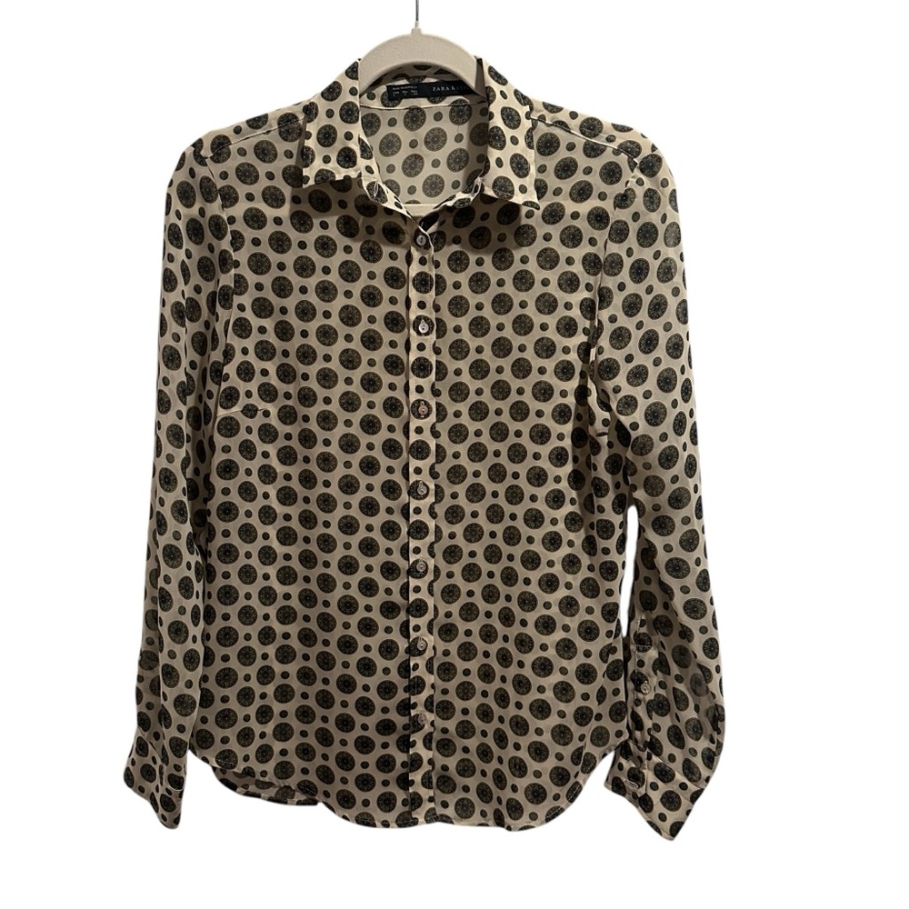 ZARA Semi Sheer Scarf Print/Foulard Button Up Blouse